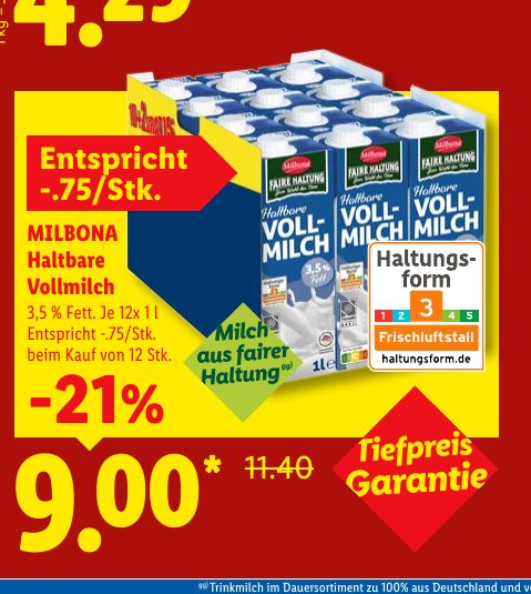 MILBONA Haltbare Vollmilch