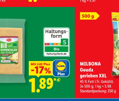 MILBONA Gouda gerieben XXL