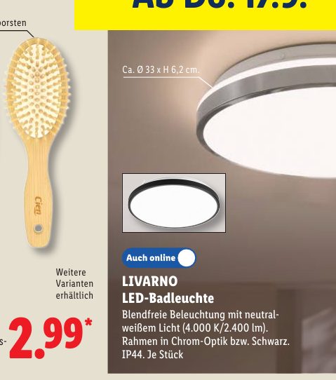 LIVARNO LED-Badleuchte Blendfreie Beleuch t ung mit neutral