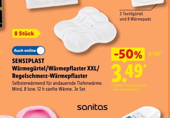 SENSIPLAST Wärmegürtel/Wärmepflaster XXL/ Regelschmerz-Wärmepflaster