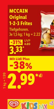MCCAIN Original 1-2-3 Frites