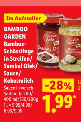 BAMBOO GARDEN Bambus- Schösslinge in Streifen/ Sambal Olek/ Sauce/ Kokosmilch