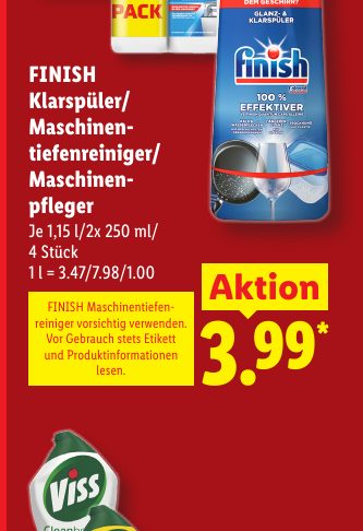 FINISH Klarspüler/ Maschinen tiefenreiniger/ Maschinen pfleger