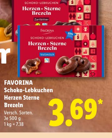 FAVORINA Schoko-Lebkuchen Herzen Sterne Brezeln