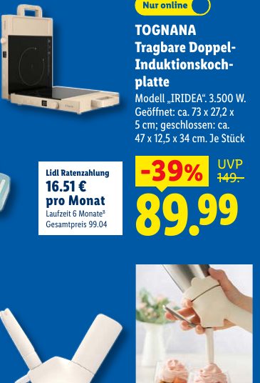 TOGNANA Tragbare Doppel- Induktionskoch- platte