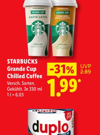 STARBUCKS Grande Cup Chilled Coffee