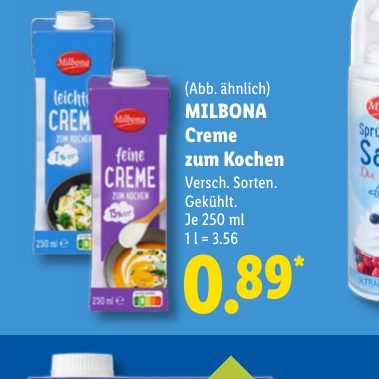 MILBONA Creme zum Kochen