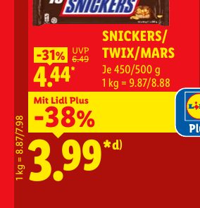 SNICKERS/ TWIX/MARS -31% UVP 6.49