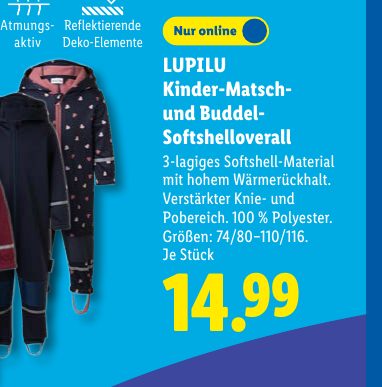 LUPILU Kinder-Matsch- und Buddel- Softshelloverall