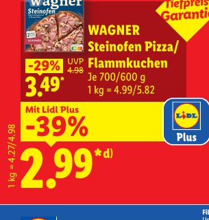 WAGNER Steinofen Pizza/ Flammkuchen -29% UVP 4.98