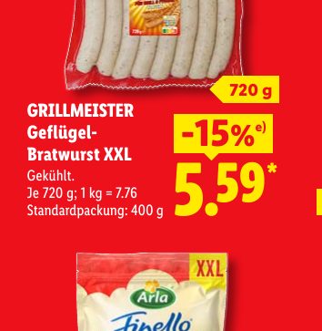 GRILLMEISTER Geflügel- Bratwurst XXL