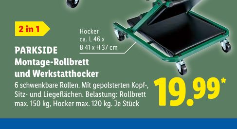 PARKSIDE Montage-Rollbrett und Werkstatthocker