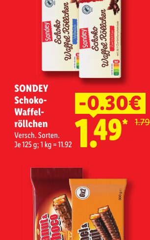 SONDEY Schoko- Waffel- röllchen