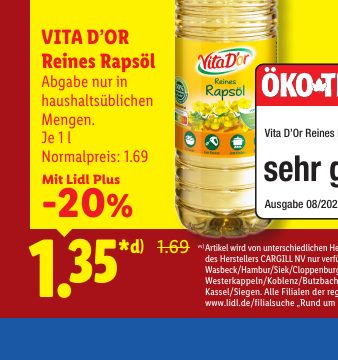 VITA D’OR Reines Rapsöl