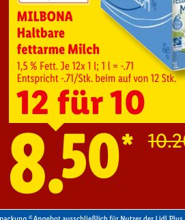 MILBONA Haltbare fettarme Milch