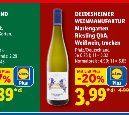 DEIDESHEIMER WEINMANUFAKTUR Mariengarten Riesling QbA, Weißwein, trocken