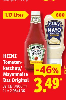 HEINZ Tomaten ketchup/ Mayonnaise Das Original
