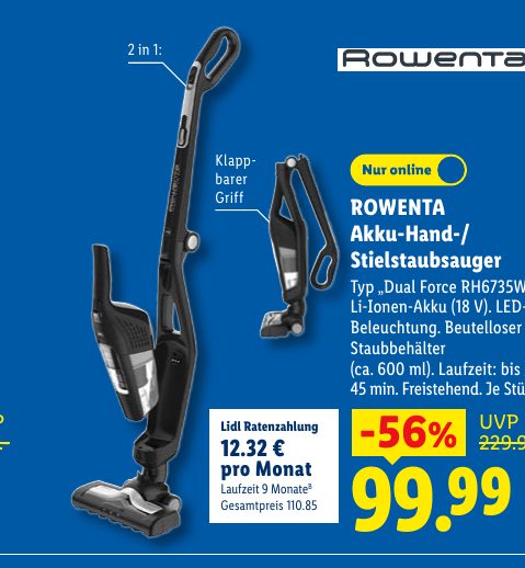 ROWENTA Akku-Hand-/ Stielstaubsauger