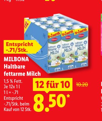 MILBONA Haltbare fettarme Milch