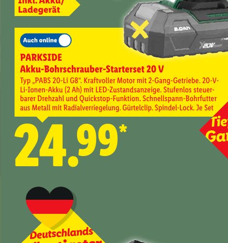 PARKSIDE Akku-Bohrschrauber-Starterset 20 V