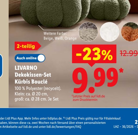 LIVARNO Dekokissen-Set Kürbis Bouclé