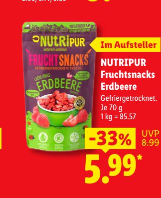 NUTRIPUR Fruchtsnacks Erdbeere
