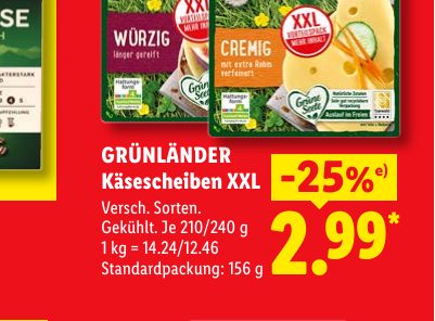 GRÜNLÄNDER Käsescheiben XXL