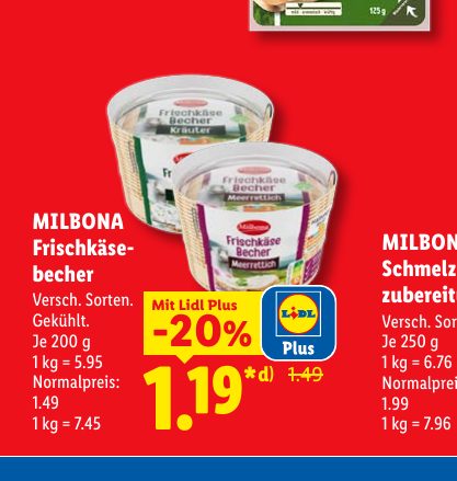 MILBONA Frischkäse becher