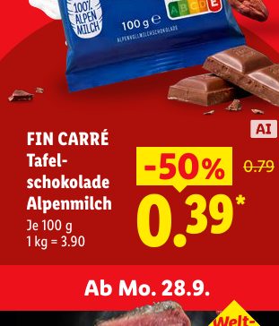 FIN CARRÉ Tafel schokolade Alpenmilch