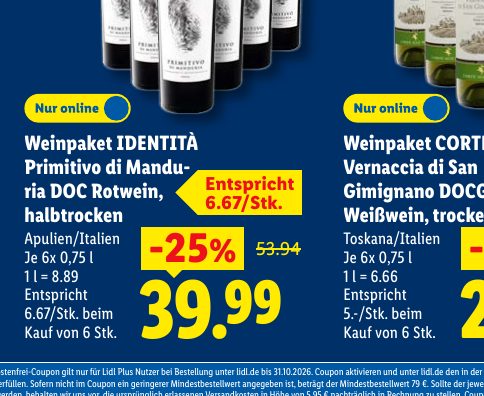 Weinpaket IDENTITÀ Primitivo di Mandu- Entspricht ria DOC Rotwein, 6.67/Stk. halbtrocken