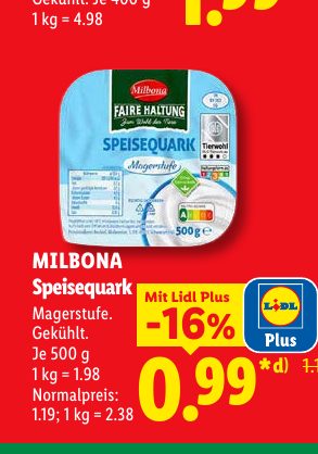 MILBONA Speisequark Mit Lidl Plus