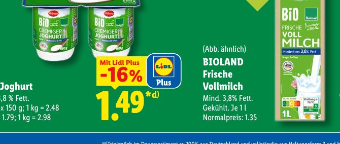 BIOLAND Frische Vollmilch