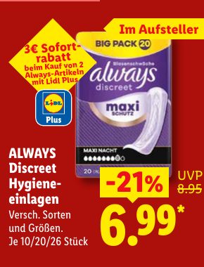 ALWAYS Discreet Hygiene einlagen