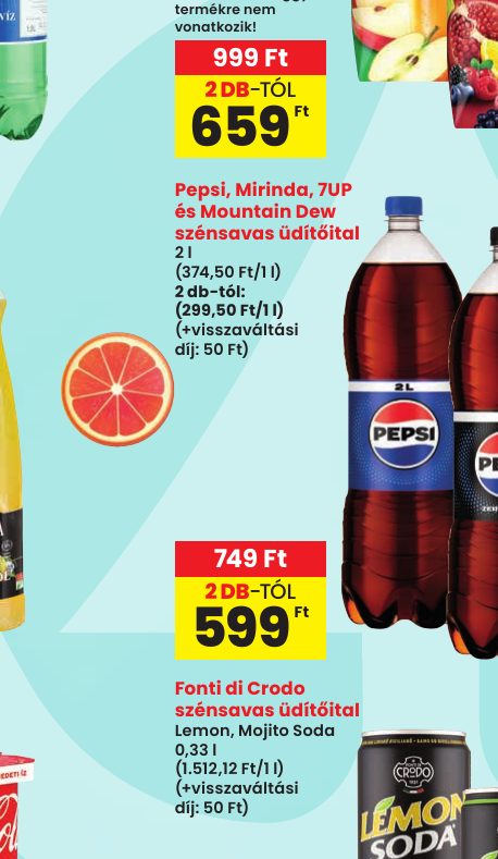 Pepsi, Mirinda, 7UP és Mountain Dew szénsavas üdítőital