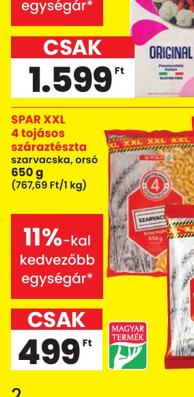 SPAR XXL 4 tojásos száraztészta