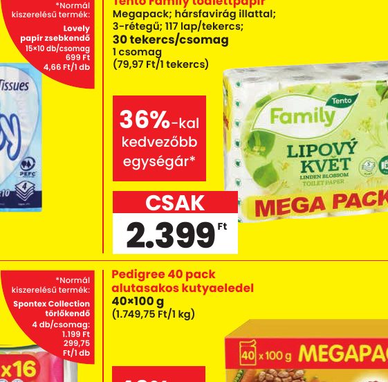 Megapack; hársfavirág illattal; 3-rétegű; 117 lap/tekercs;