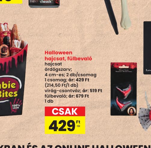 Halloween hajcsat, fülbevaló