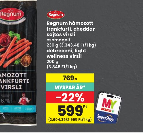 Regnum hámozott frankfurti, cheddar sajtos virsli