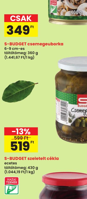 S-BUDGET csemegeuborka