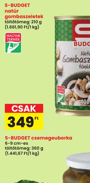 S-BUDGET natúr gombaszeletek