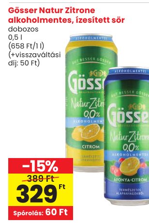 Gösser Natur Zitrone alkoholmentes, ízesített sör