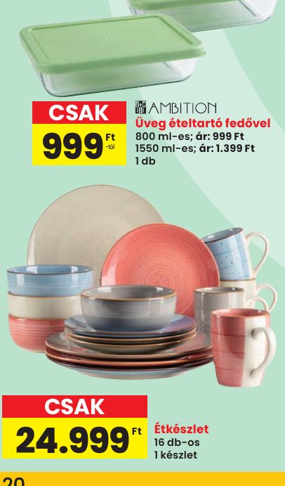 Üveg ételtartó fedővel