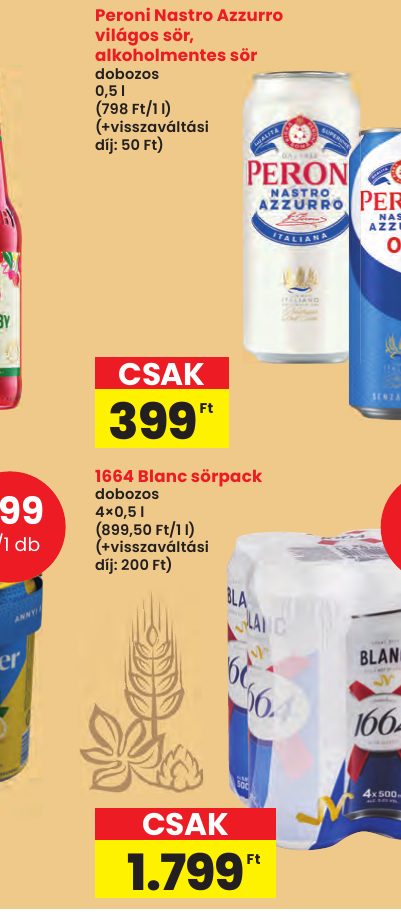 Peroni Nastro Azzurro világos sör, alkoholmentes sör