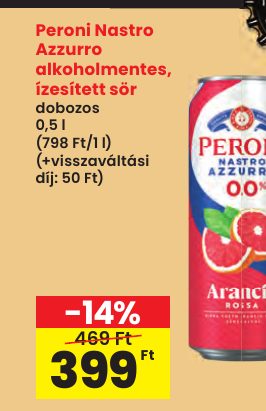 Peroni Nastro Azzurro alkoholmentes, ízesített sör
