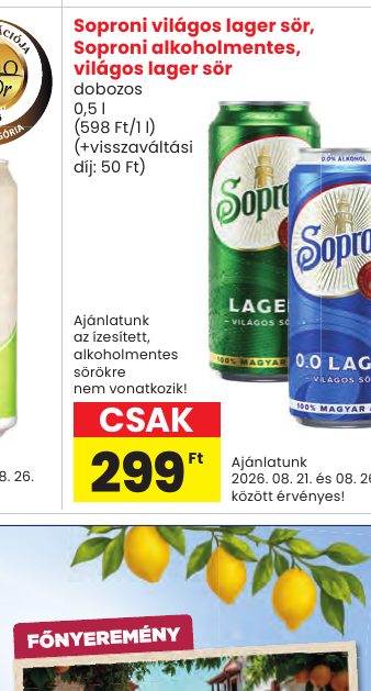 Soproni világos lager sör, Soproni alkoholmentes, világos lager sör