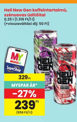 Hell New Gen koffeintartalmú, szénsavas üdítőital