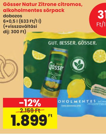 Gösser Natur Zitrone citromos, alkoholmentes sörpack