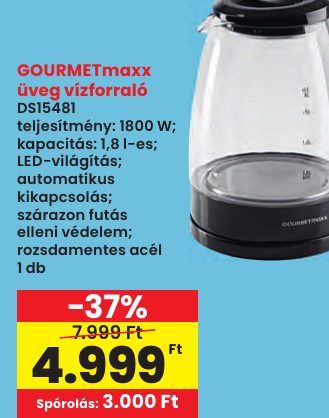 GOURMETmaxx üveg vízforraló