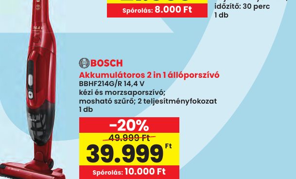 BBHF214G/R 14,4 V kézi és morzsaporszívó; mosható szűrő; 2 teljesítményfokozat 1 db