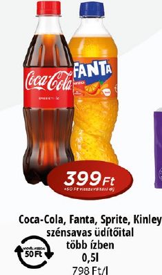 Coca-Cola, Fanta, Sprite, Kinley szénsavas üdítőital